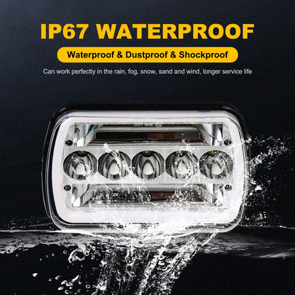 1/2PCS Rectangle H6054 LED Headlights 7x6 Headlamp Hi/Low Sealed Beam H4 9003 Plug 6054 H5054 Compatible With S10 Blazer Express Van/Wra Ngler YJ XJ Cherokee Truck Van