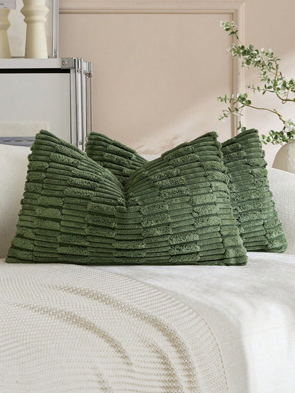 1/2pcs Set Cushion Cover, Matcha Green Corduroy Striped Pattern, Bohemian Decorative Cushion Cover, Sofa Cushion, Sofa Cushion, Decorative Cushion Cover, Office, Living Room