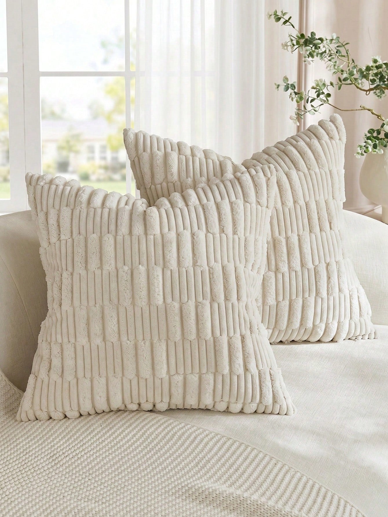 1/2pcs Set Cushion Cover, Matcha Green Corduroy Striped Pattern, Bohemian Decorative Cushion Cover, Sofa Cushion, Sofa Cushion, Decorative Cushion Cover, Office, Living Room