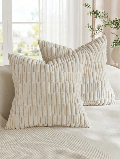 1/2pcs Set Cushion Cover, Matcha Green Corduroy Striped Pattern, Bohemian Decorative Cushion Cover, Sofa Cushion, Sofa Cushion, Decorative Cushion Cover, Office, Living Room