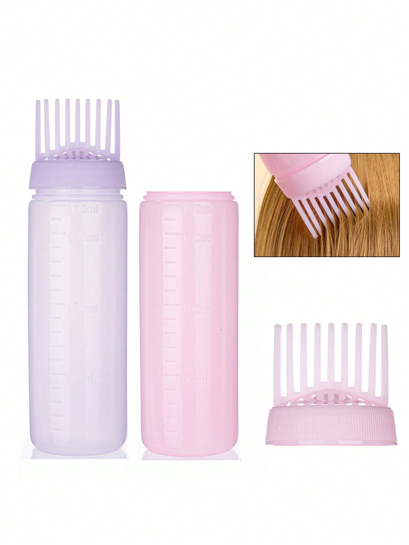 1/2pcs Spray Bottle Set, 180ml Shampoo Bottle, Hair Dye Bottle, Salon Styling Kit, Deep Cleansing Shampoo Bottle, Hair Root Brush, Hair Oil Applicator Bottle With Scale, Suitable For Hair Dyeing, Back
