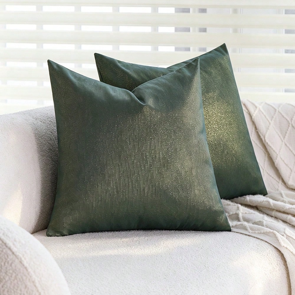 1/2pcs Vintage Dark Green Gold Thread Pillow Cover 45x45, Minimalist Elegant Square Decorative Cushion Cover For Couch Sofa Chair Living Room Aesthetic Home Decor No Insert