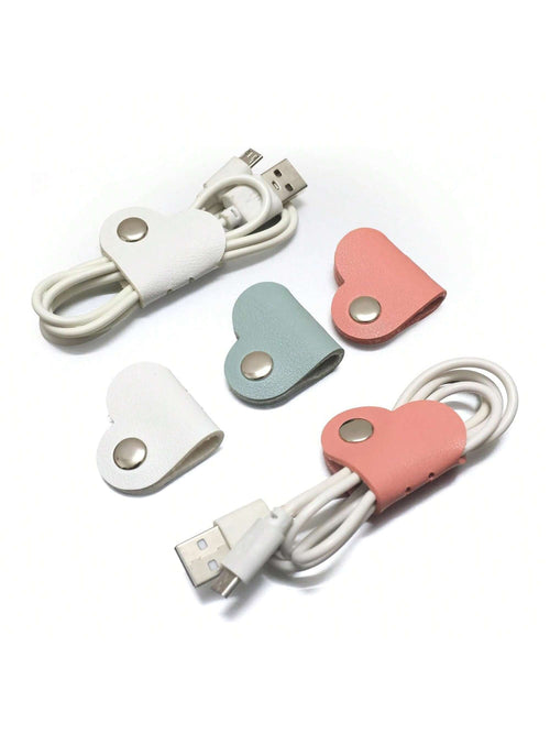 1/3/6 Pcs Heart Cord Organizer Earbud Holder Earphones Headphones Cable Winder Earbud Organizer, PU Leather Cable Organizer Gifts For Men Women Couple, Matcha (Random Color)