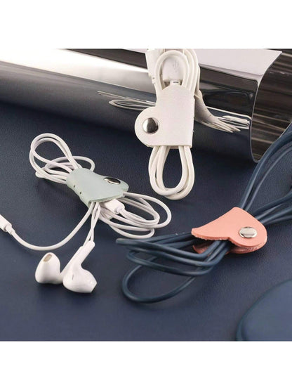 1/3/6 Pcs Heart Cord Organizer Earbud Holder Earphones Headphones Cable Winder Earbud Organizer, PU Leather Cable Organizer Gifts For Men Women Couple, Matcha (Random Color)