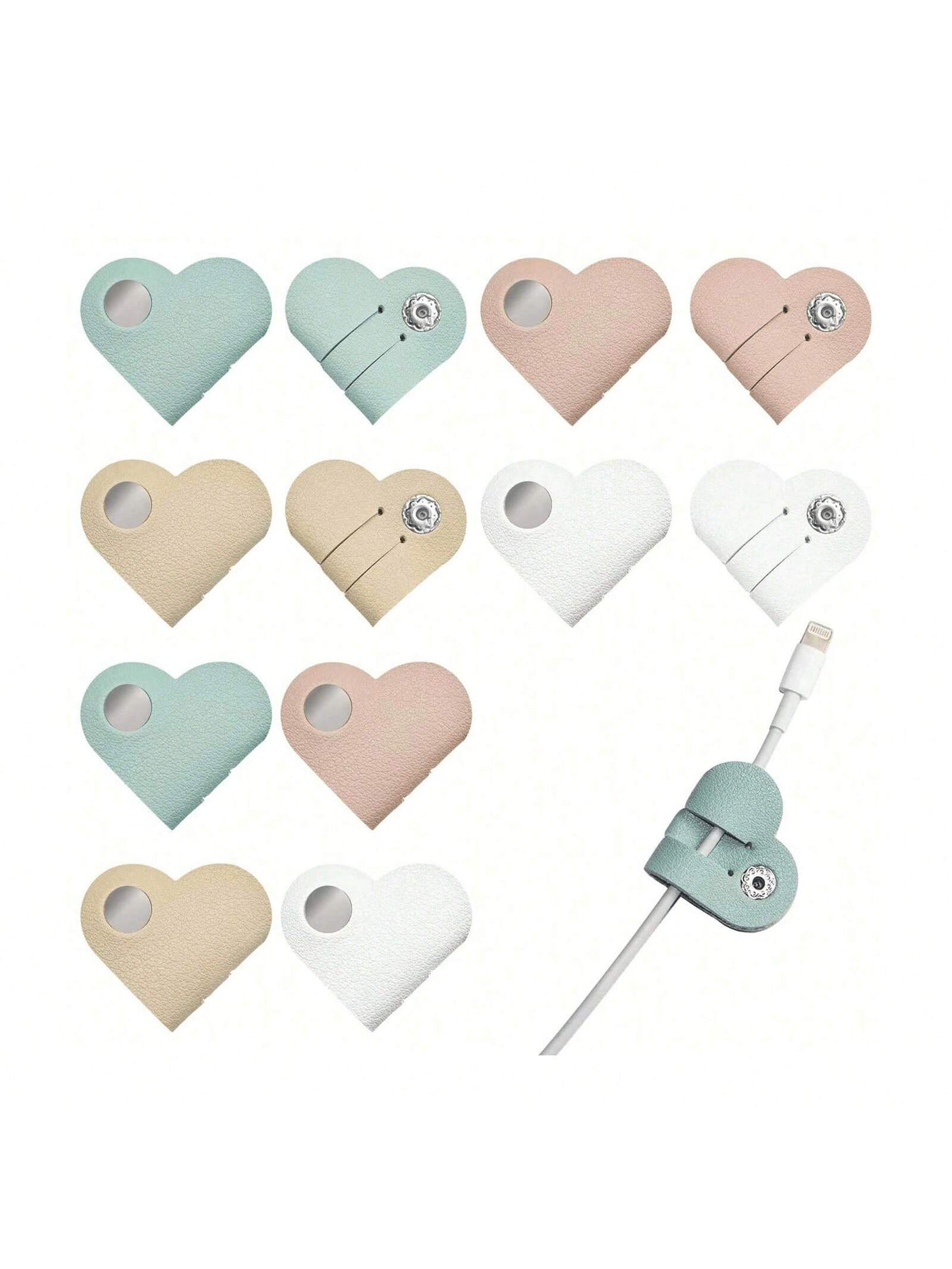 1/3/6 Pcs Heart Cord Organizer Earbud Holder Earphones Headphones Cable Winder Earbud Organizer, PU Leather Cable Organizer Gifts For Men Women Couple, Matcha (Random Color)