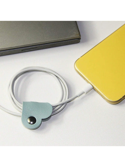 1/3/6 Pcs Heart Cord Organizer Earbud Holder Earphones Headphones Cable Winder Earbud Organizer, PU Leather Cable Organizer Gifts For Men Women Couple, Matcha (Random Color)