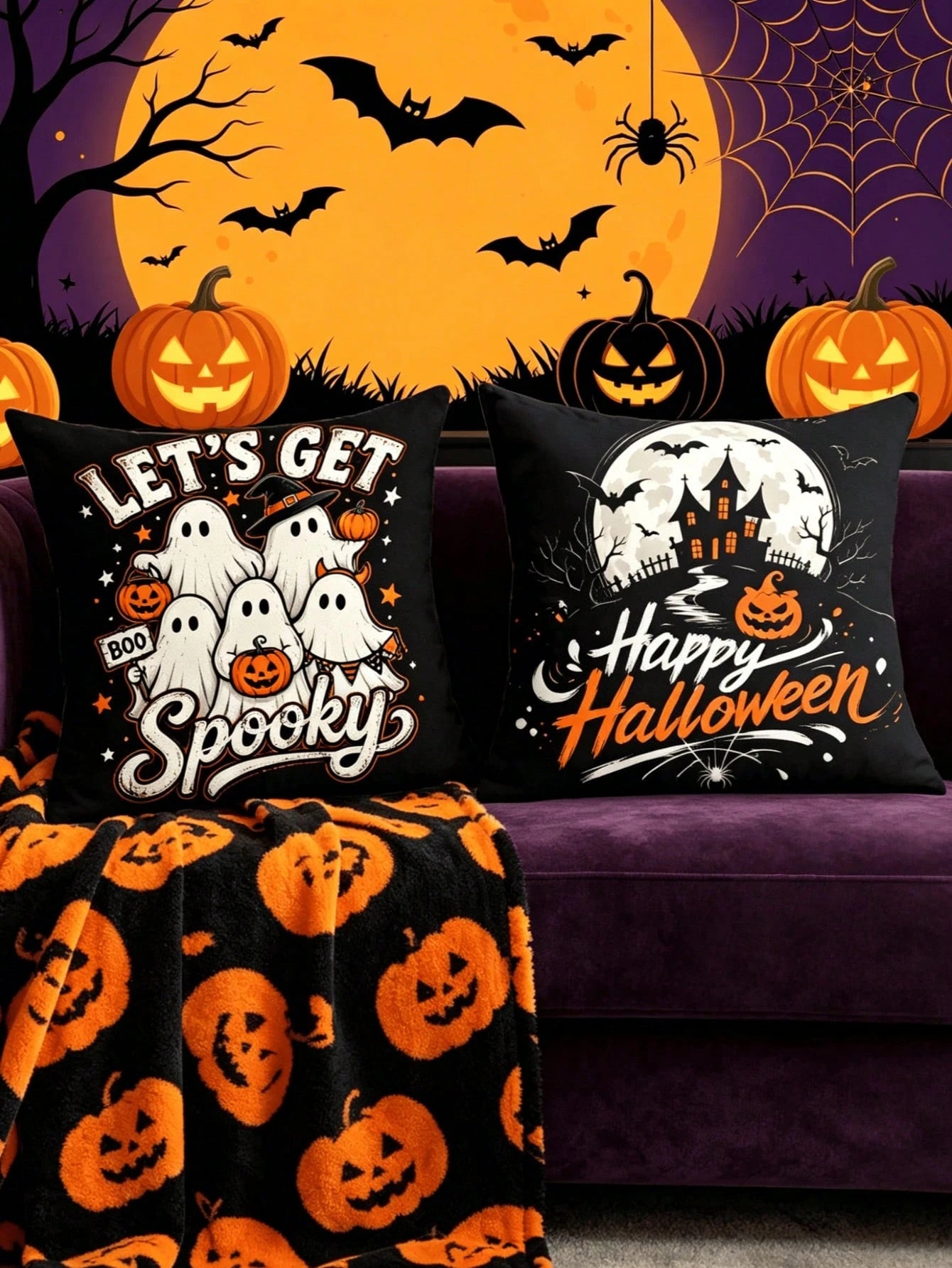1/4pcs New Halloween Pattern Pillowcase, Halloween-Themed Cushion Cover, Decorative Pillowcase, Square Pillowcase, Halloween Decoration, Decorative Pillow, Suitable For Living Room, Sofa, And Bedroom