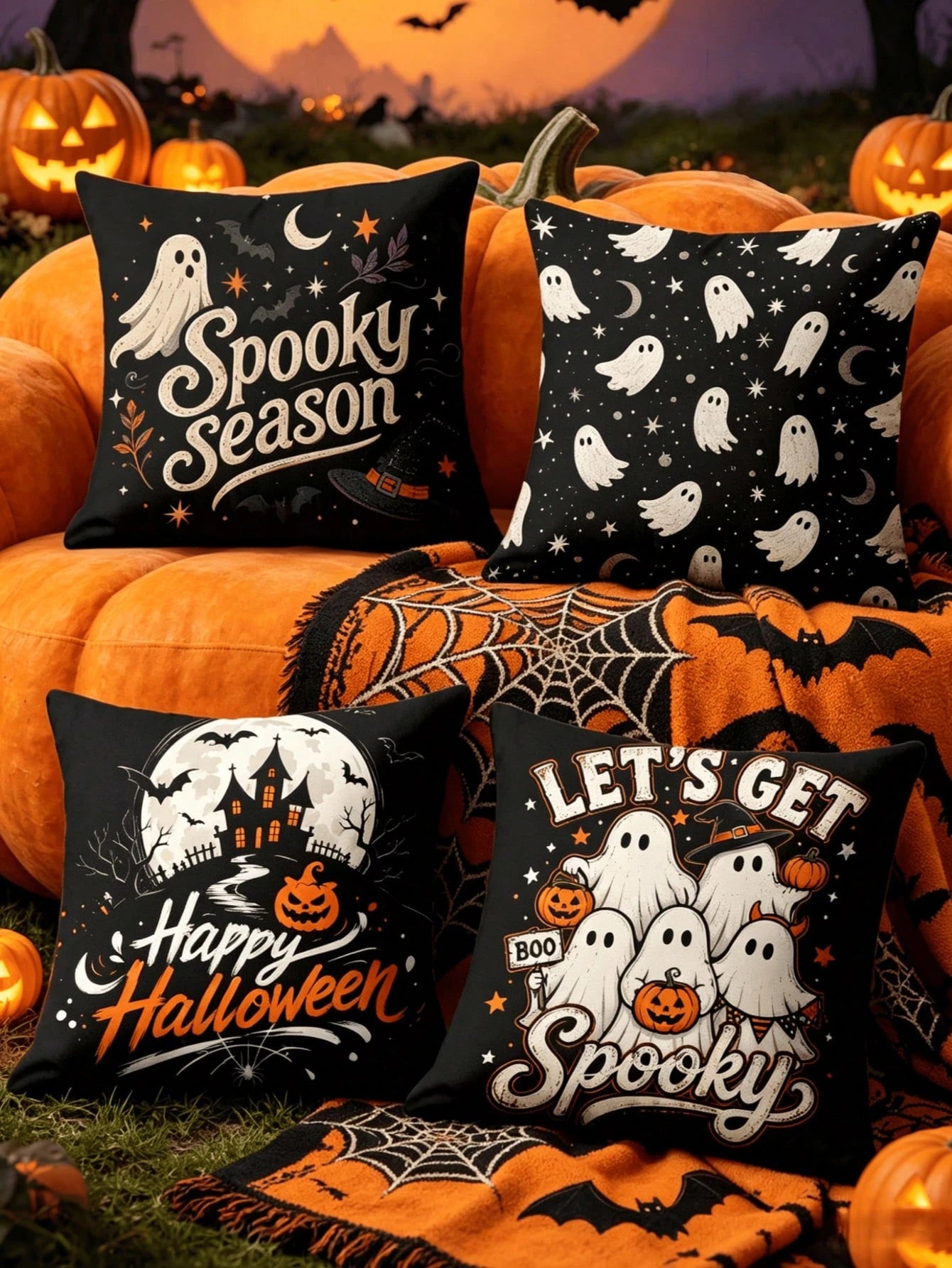 1/4pcs New Halloween Pattern Pillowcase, Halloween-Themed Cushion Cover, Decorative Pillowcase, Square Pillowcase, Halloween Decoration, Decorative Pillow, Suitable For Living Room, Sofa, And Bedroom
