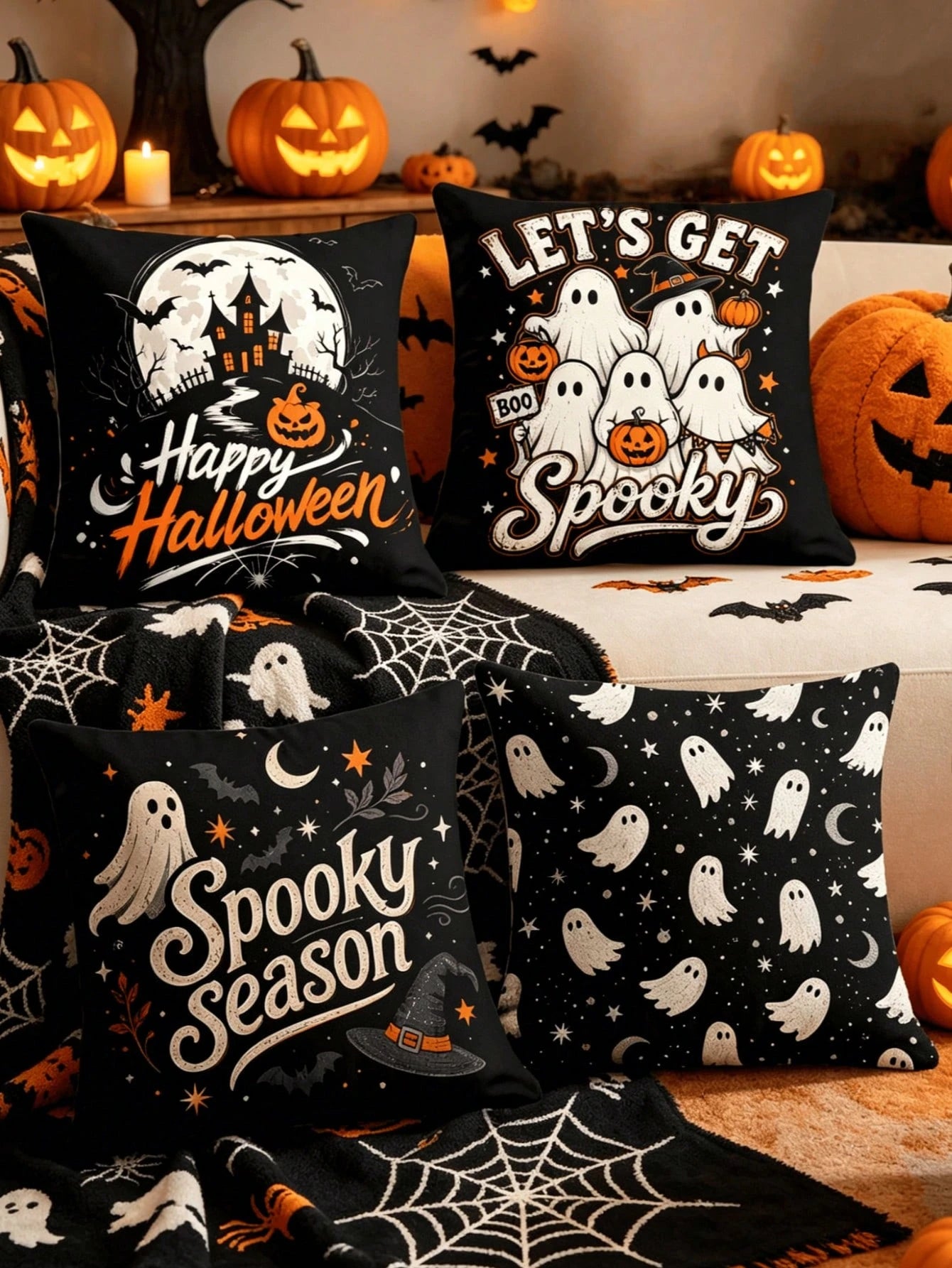 1/4pcs New Halloween Pattern Pillowcase, Halloween-Themed Cushion Cover, Decorative Pillowcase, Square Pillowcase, Halloween Decoration, Decorative Pillow, Suitable For Living Room, Sofa, And Bedroom