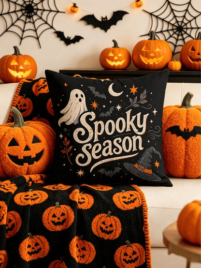 1/4pcs New Halloween Pattern Pillowcase, Halloween-Themed Cushion Cover, Decorative Pillowcase, Square Pillowcase, Halloween Decoration, Decorative Pillow, Suitable For Living Room, Sofa, And Bedroom