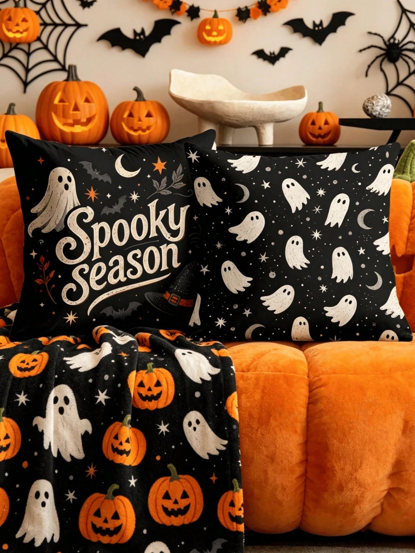 1/4pcs New Halloween Pattern Pillowcase, Halloween-Themed Cushion Cover, Decorative Pillowcase, Square Pillowcase, Halloween Decoration, Decorative Pillow, Suitable For Living Room, Sofa, And Bedroom