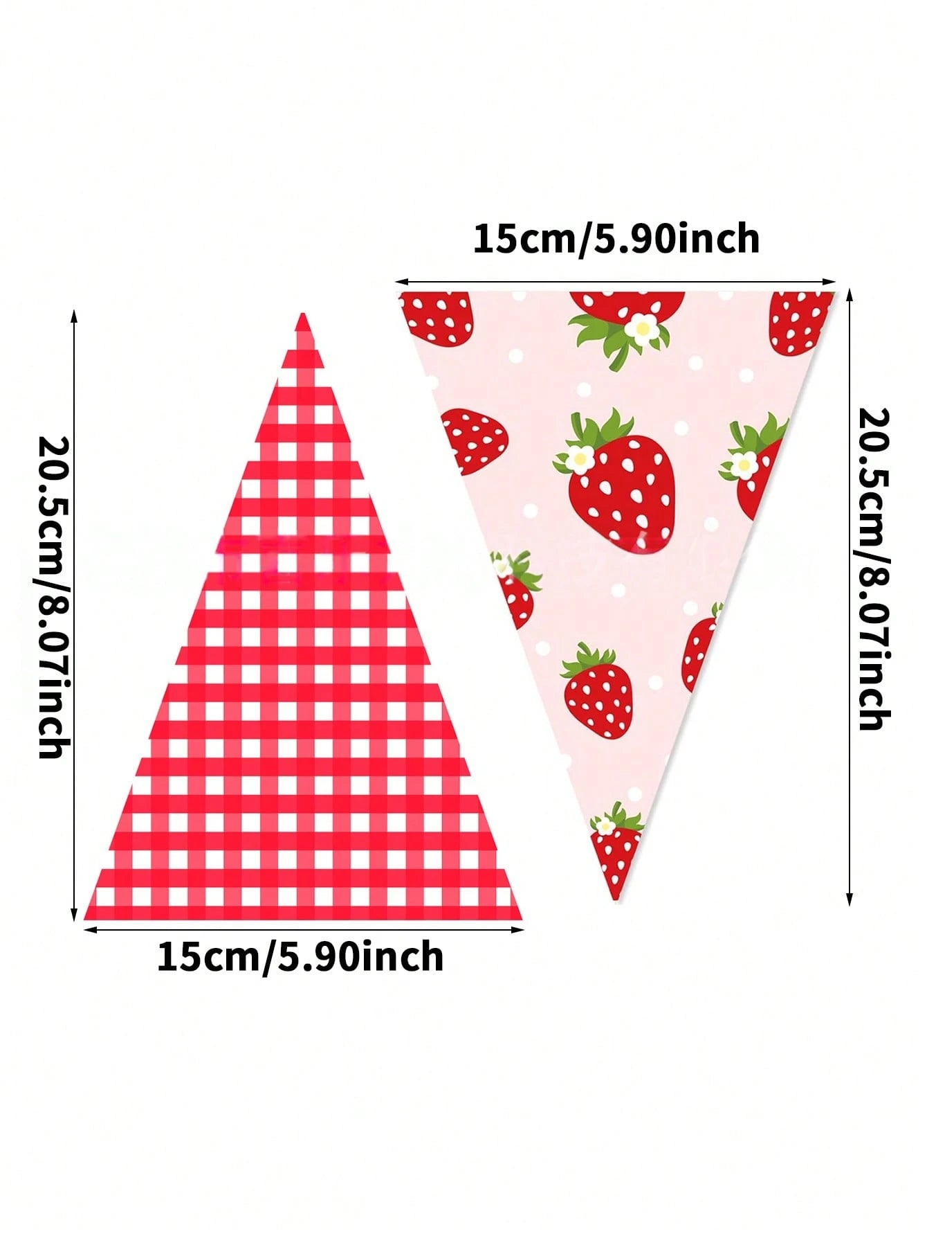 1/4pcs Strawberry Banners- Single-Sided Plaid Strawberry Decorative String Flag Birthday Hanging Flag Strawberry Triangle Flags For Party Decor