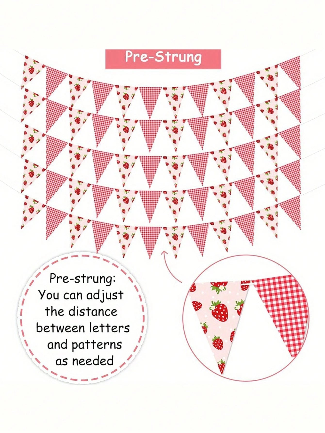 1/4pcs Strawberry Banners- Single-Sided Plaid Strawberry Decorative String Flag Birthday Hanging Flag Strawberry Triangle Flags For Party Decor