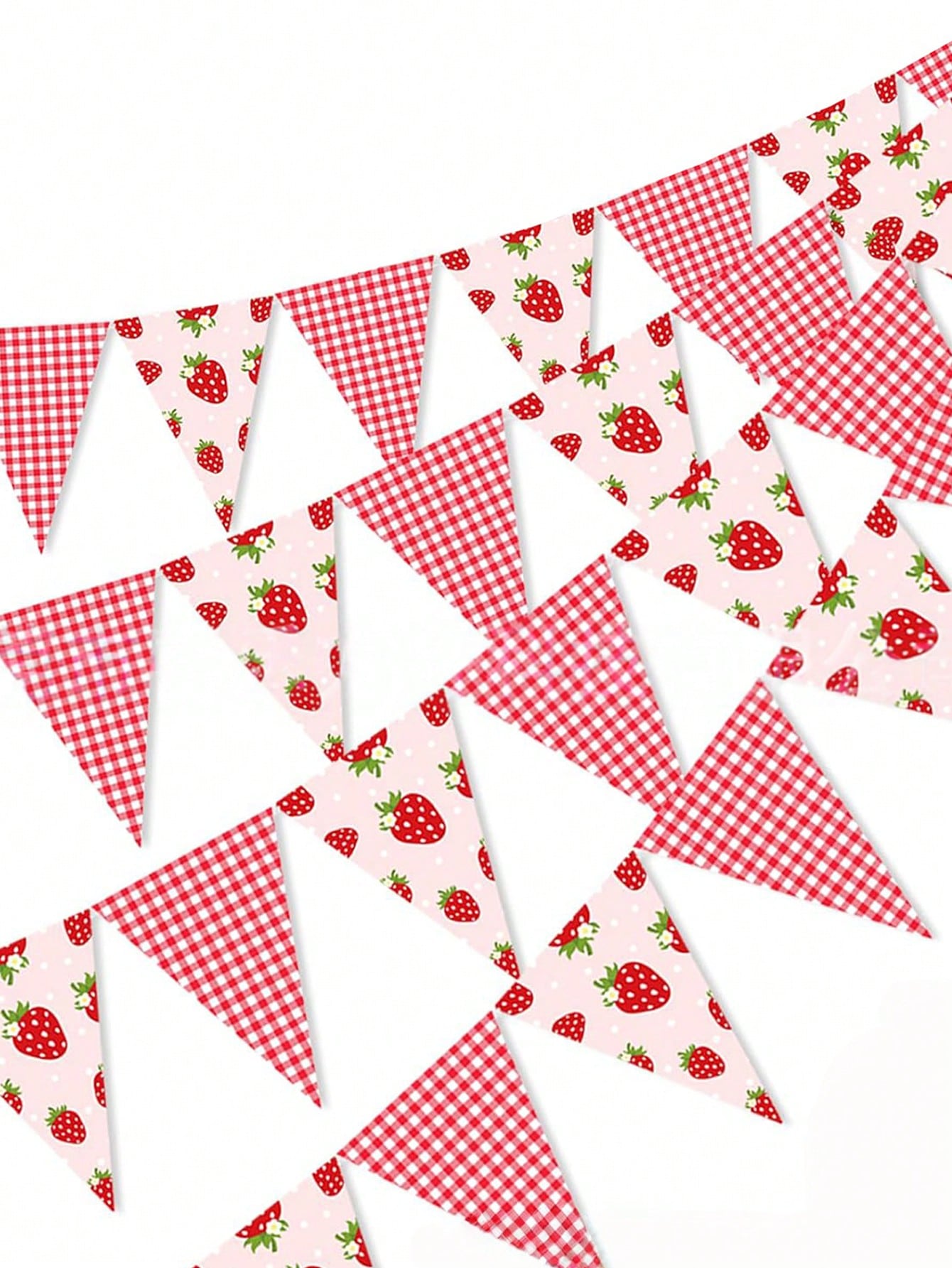 1/4pcs Strawberry Banners- Single-Sided Plaid Strawberry Decorative String Flag Birthday Hanging Flag Strawberry Triangle Flags For Party Decor