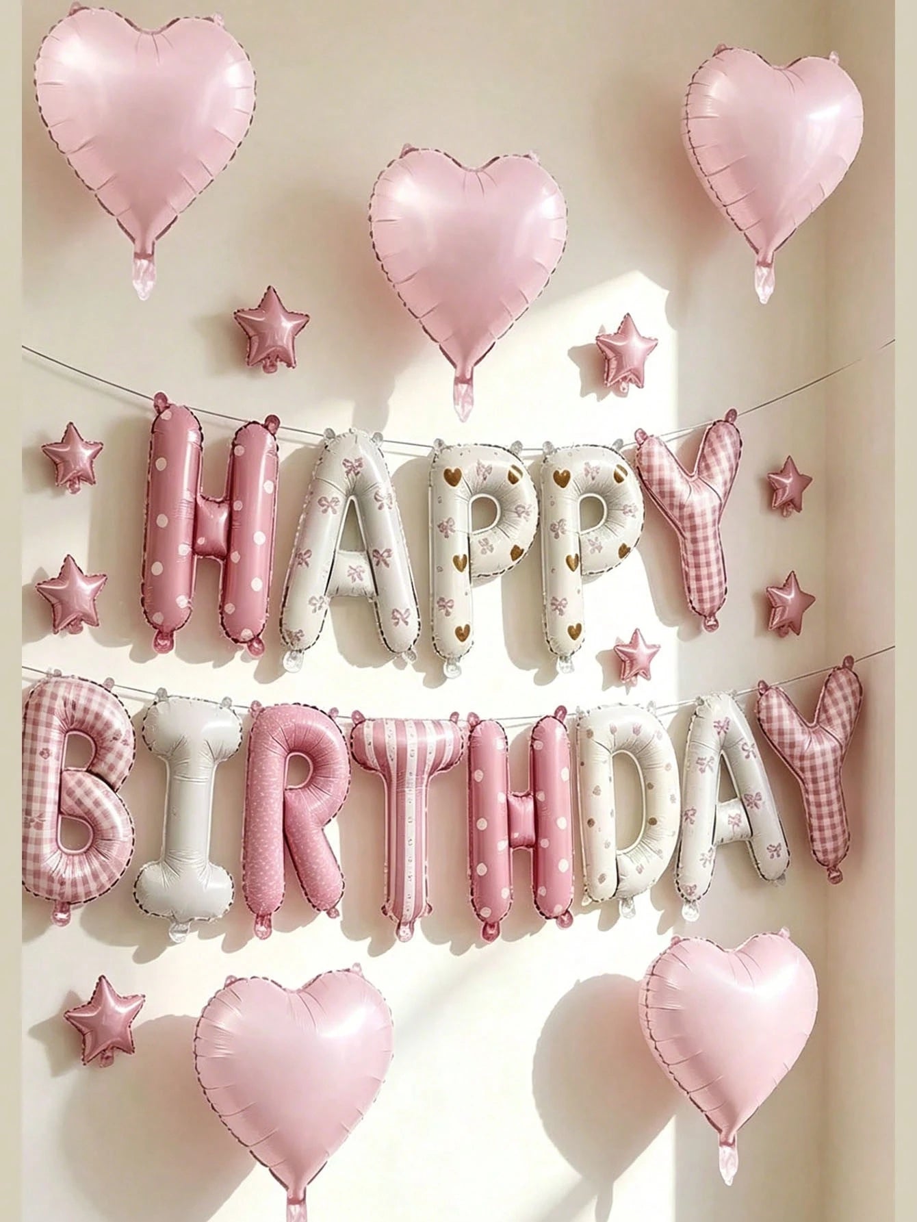1/5/6pcs Pink Happy Birthday Letter Balloon Set, Birthday Party Decoration Set, Suitable For Baby Shower, Birthday Party Background Decoration