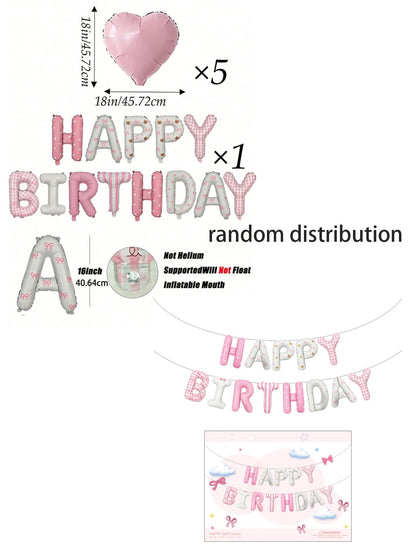1/5/6pcs Pink Happy Birthday Letter Balloon Set, Birthday Party Decoration Set, Suitable For Baby Shower, Birthday Party Background Decoration