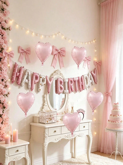 1/5/6pcs Pink Happy Birthday Letter Balloon Set, Birthday Party Decoration Set, Suitable For Baby Shower, Birthday Party Background Decoration