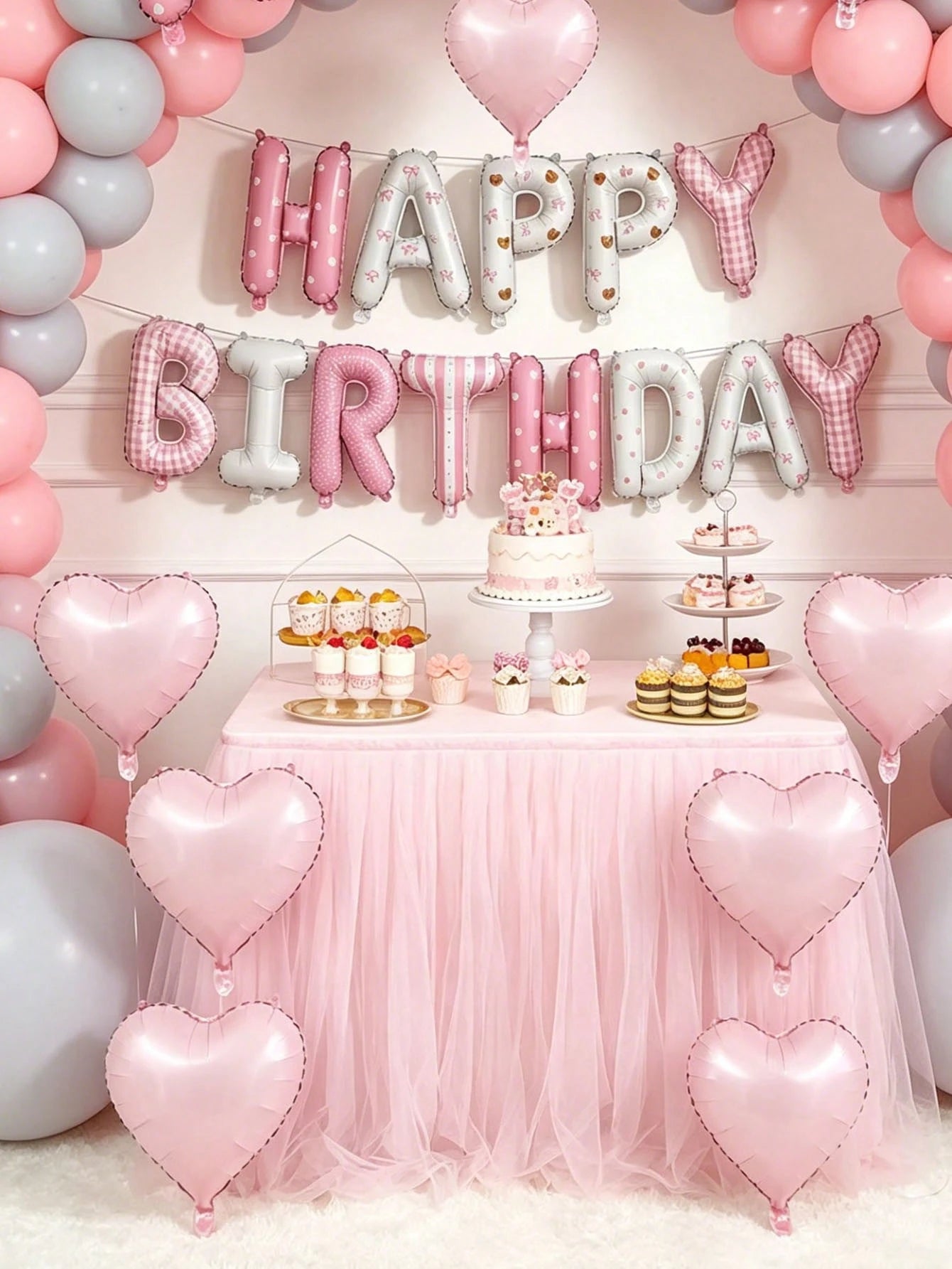 1/5/6pcs Pink Happy Birthday Letter Balloon Set, Birthday Party Decoration Set, Suitable For Baby Shower, Birthday Party Background Decoration