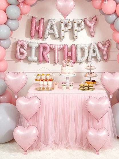 1/5/6pcs Pink Happy Birthday Letter Balloon Set, Birthday Party Decoration Set, Suitable For Baby Shower, Birthday Party Background Decoration