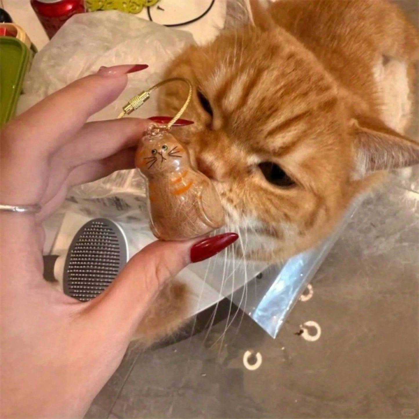 1/6pcs Transparent Cat Hair Capsule Pendant, Suitable For Cat Lovers, Can Be Used As Bag Charm Or Room Decor, Pet Hair Memorial Keychain