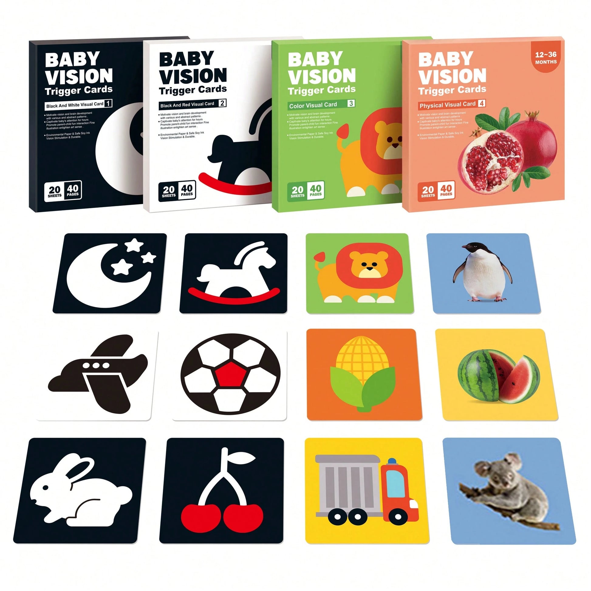 1 Box 20 Sheets 40 Pattern High Contrast Baby Cards, Newborn Visual Stimulation Black And White Cards, Infant Flash Cards, Baby Learning Cards, 0-36 Months