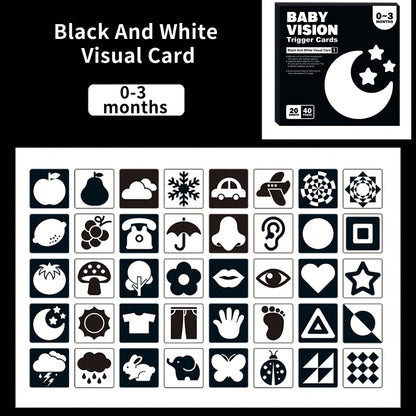 1 Box 20 Sheets 40 Pattern High Contrast Baby Cards, Newborn Visual Stimulation Black And White Cards, Infant Flash Cards, Baby Learning Cards, 0-36 Months