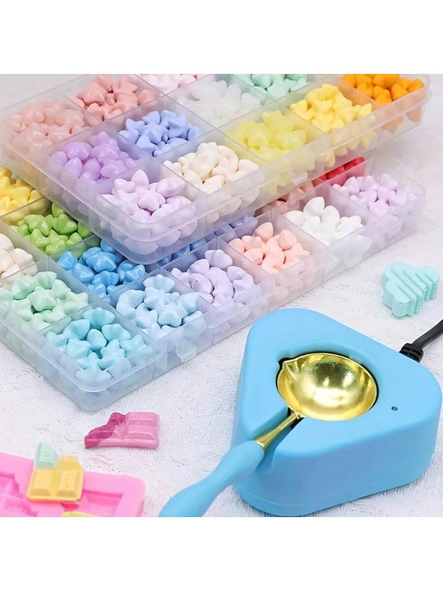 1 Box Of 10/15/24 Grids Wax Sealing Beads Kit, Star Shaped Fire Paint Wax Pellets, Boxed Wax Pellets, Fire Paint Sealing Wax Prints, For Wedding Banquet Invitations, Personalized Gift Box Sealing Wax