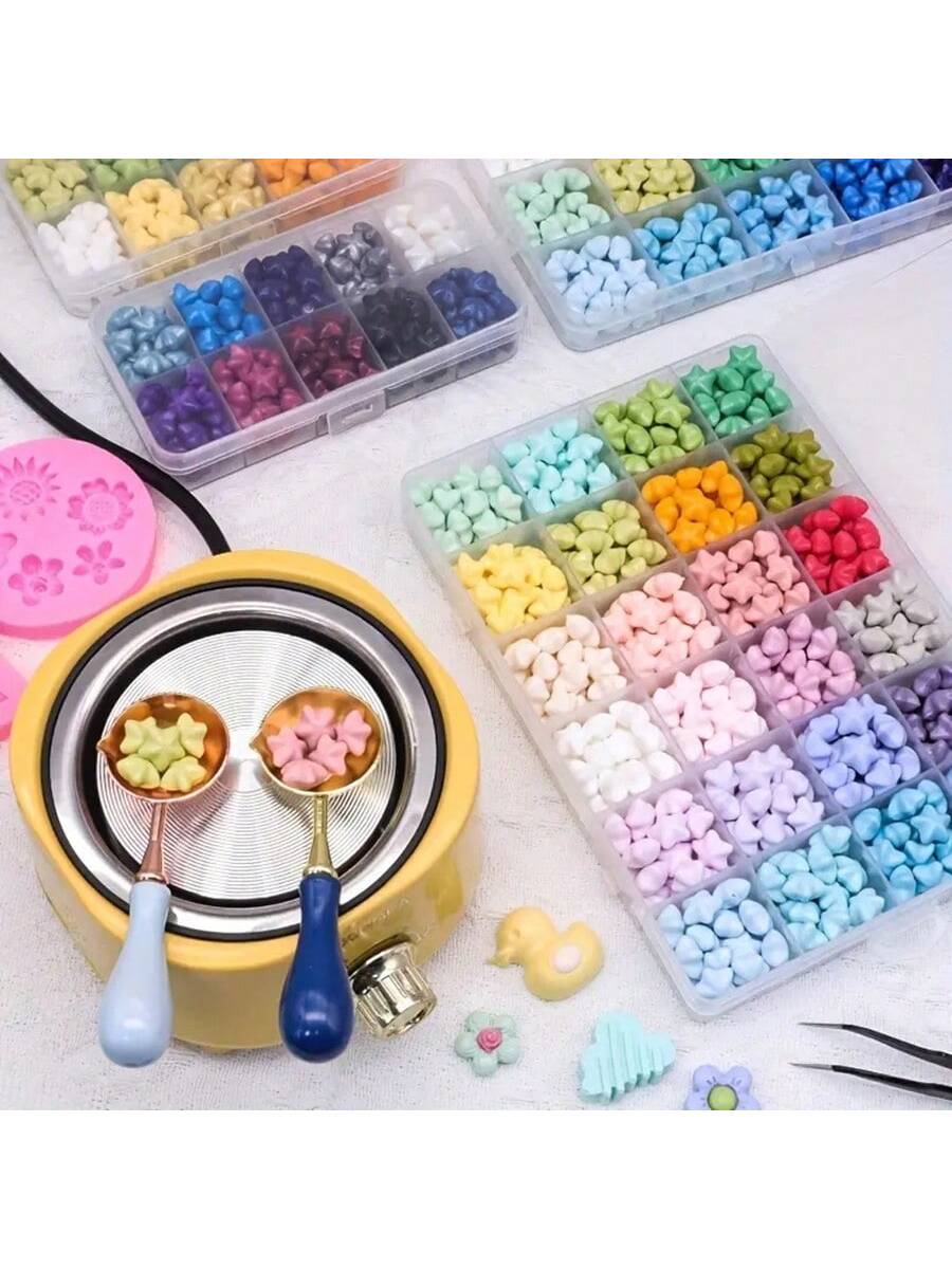 1 Box Of 10/15/24 Grids Wax Sealing Beads Kit, Star Shaped Fire Paint Wax Pellets, Boxed Wax Pellets, Fire Paint Sealing Wax Prints, For Wedding Banquet Invitations, Personalized Gift Box Sealing Wax
