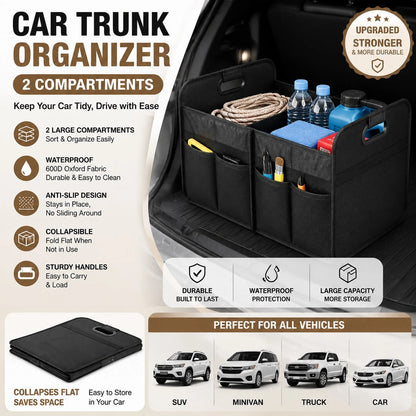 1 Car Trunk Storage Box, Vehicle Storage Container, 6-Pocket Organizer, Car Accessories, Automotive Storage, Luggage Compartment, Trunk