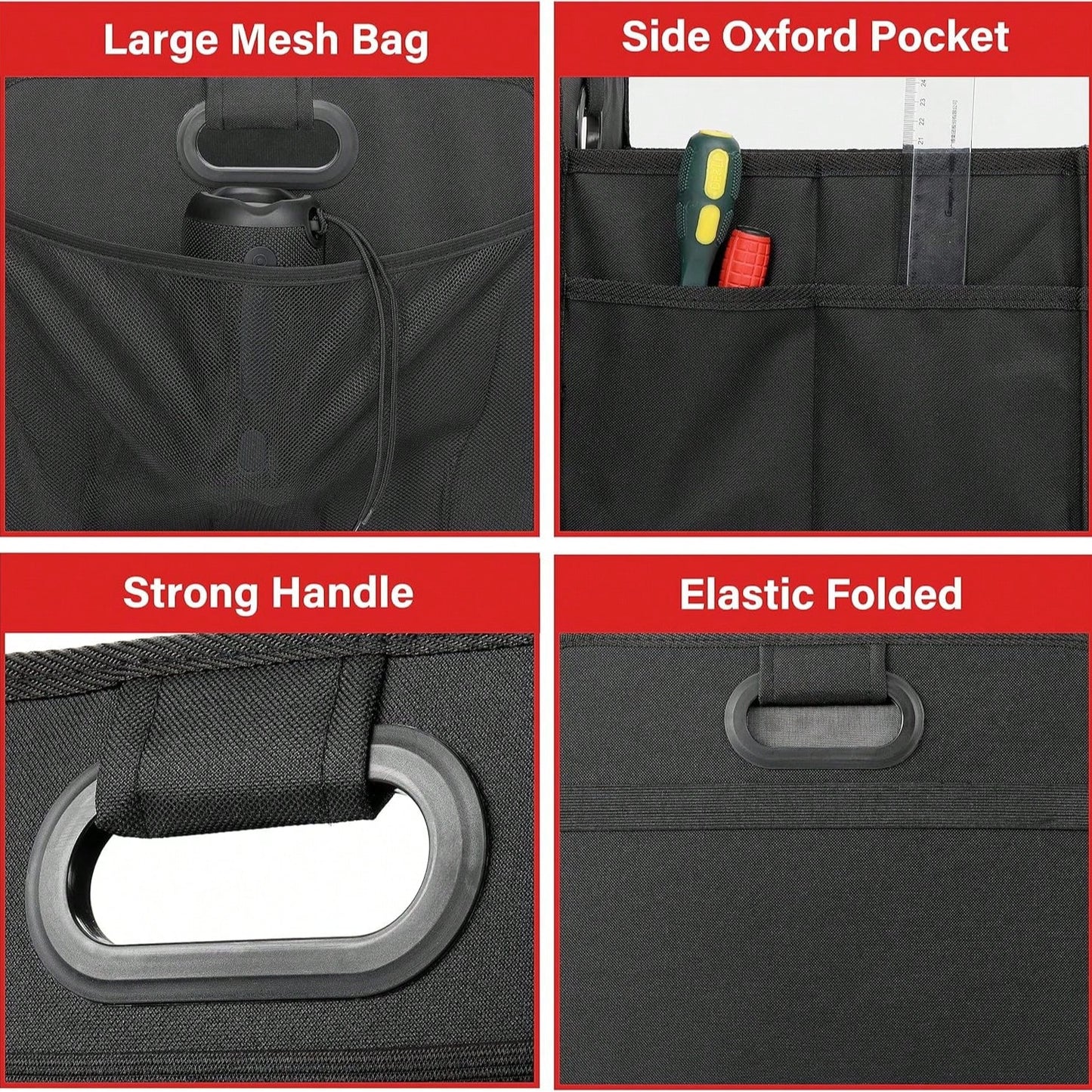 1 Car Trunk Storage Box, Vehicle Storage Container, 6-Pocket Organizer, Car Accessories, Automotive Storage, Luggage Compartment, Trunk