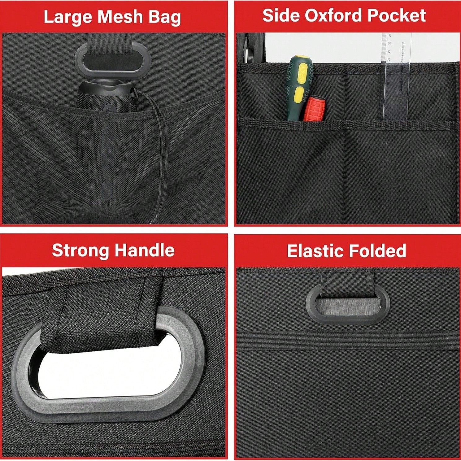 1 Car Trunk Storage Box, Vehicle Storage Container, 6-Pocket Organizer, Car Accessories, Automotive Storage, Luggage Compartment, Trunk