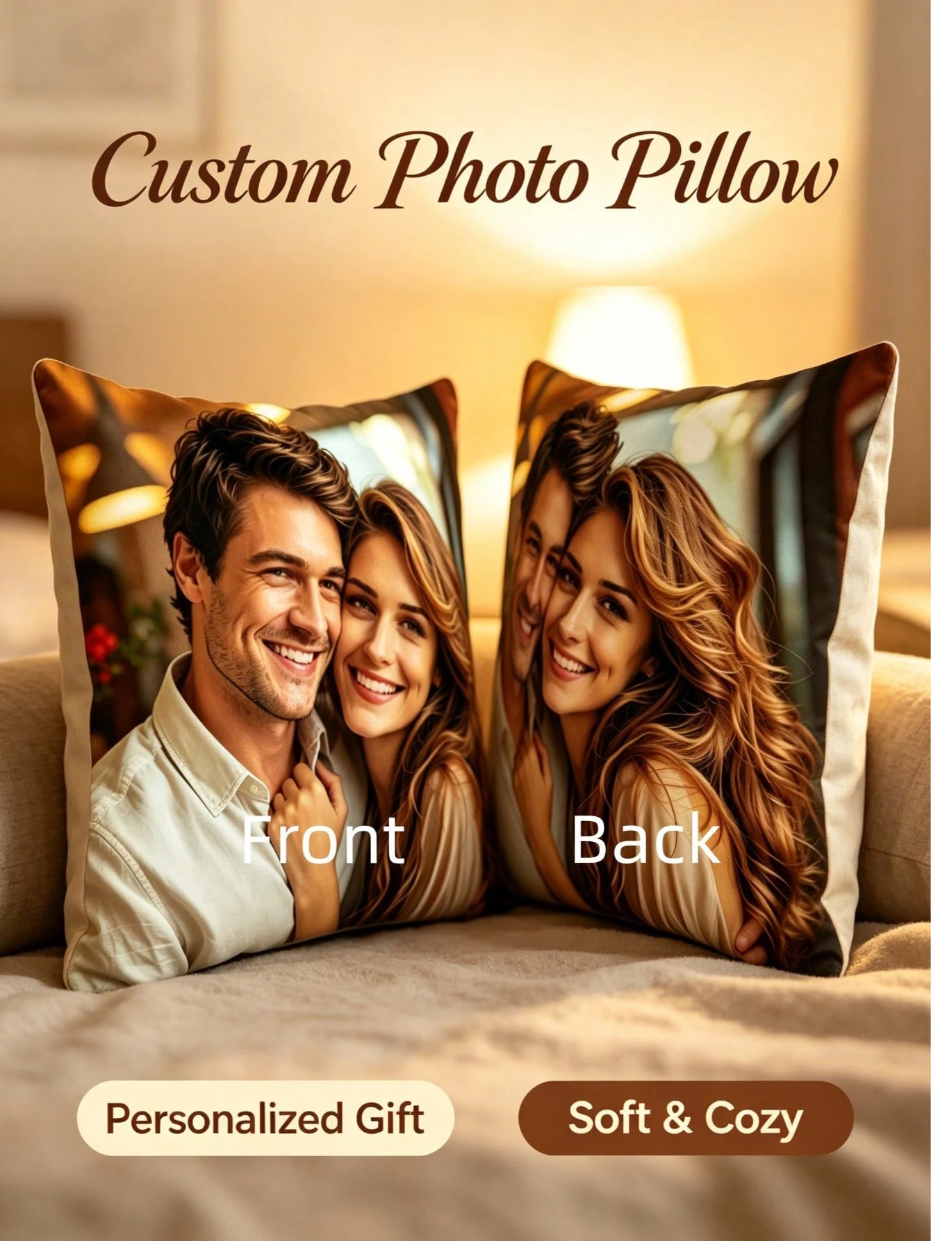 1 DIY Custom Personalized Photo Double-Sided Pillow Cover Sofa Bedroom Home Decoration Holiday Couple Parent-Child Pet Commemoration Father's Day Mother's Day Halloween Valentine's Day Thanksgiving Ea
