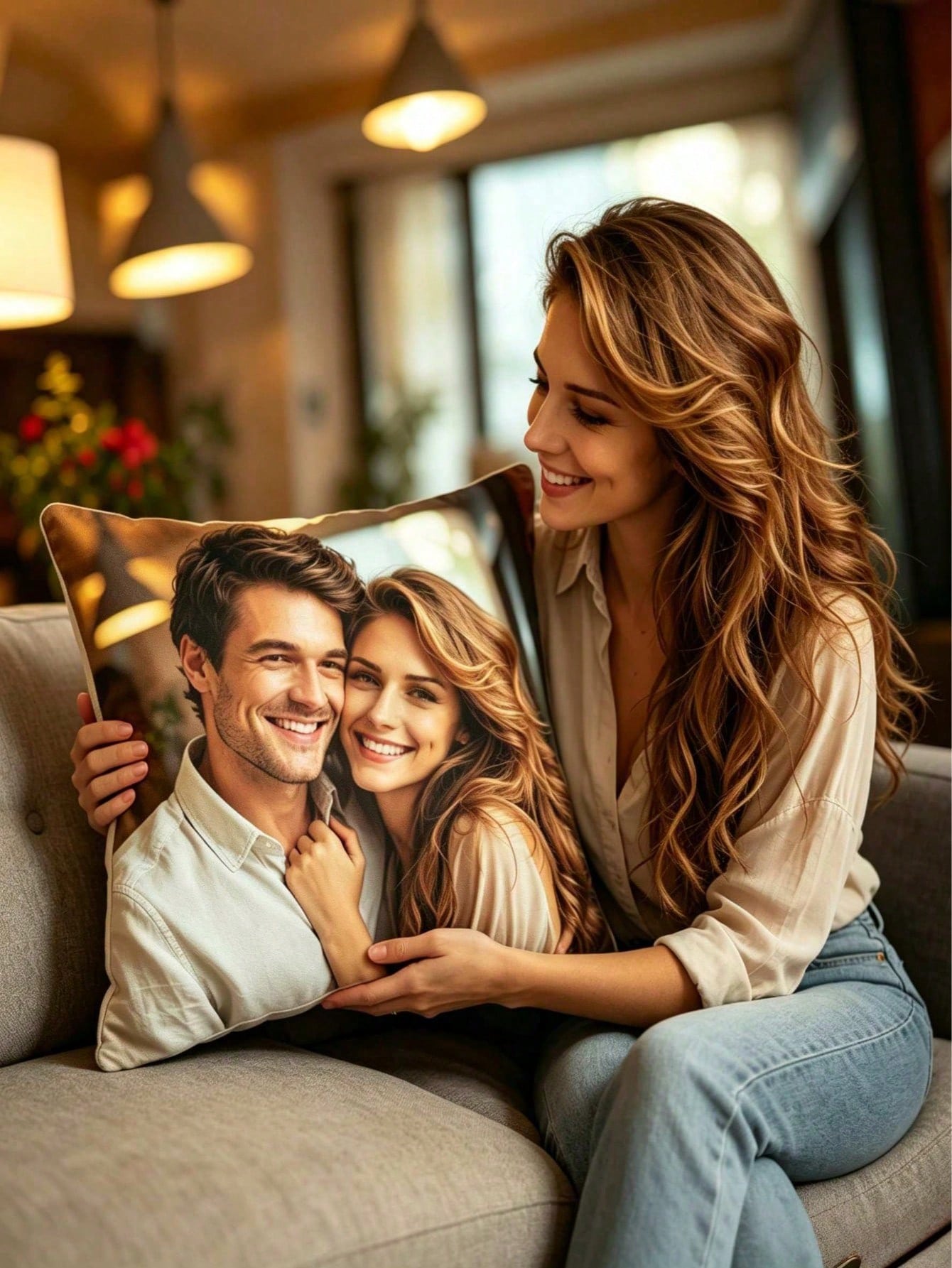 1 DIY Custom Personalized Photo Double-Sided Pillow Cover Sofa Bedroom Home Decoration Holiday Couple Parent-Child Pet Commemoration Father's Day Mother's Day Halloween Valentine's Day Thanksgiving Ea