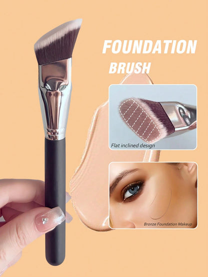 1 Large Oblique Head Foundation Make-Up Brush, Professional Synthetic Makeup Brush, Used For Contour Shaping,Foundation Brush,Concealer Brush,Blush Brush,Contour Brush,Blush Brush,Bronzer Brush,Powder