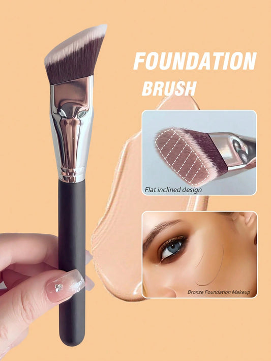1 Large Oblique Head Foundation Make-Up Brush, Professional Synthetic Makeup Brush, Used For Contour Shaping,Foundation Brush,Concealer Brush,Blush Brush,Contour Brush,Blush Brush,Bronzer Brush,Powder