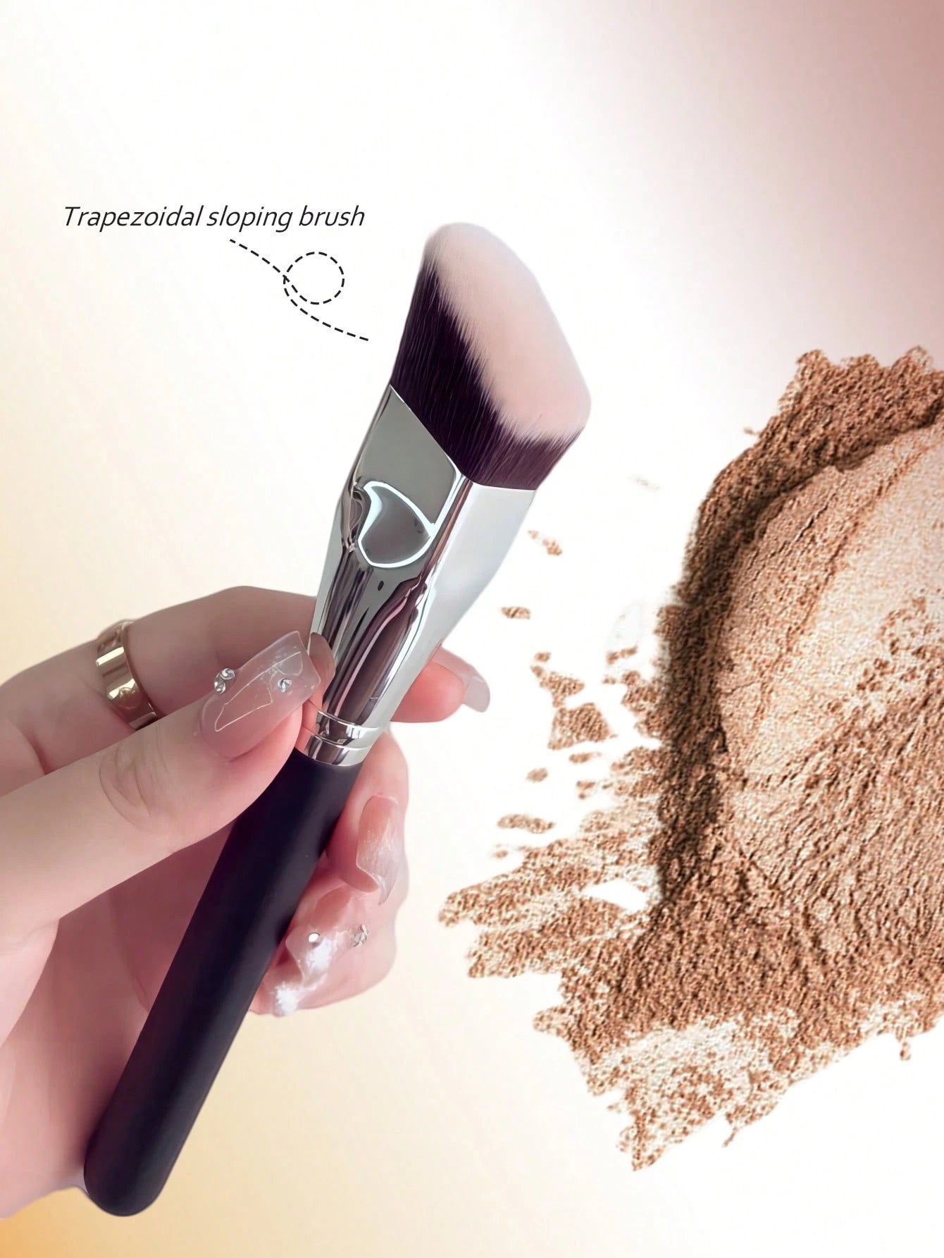 1 Large Oblique Head Foundation Make-Up Brush, Professional Synthetic Makeup Brush, Used For Contour Shaping,Foundation Brush,Concealer Brush,Blush Brush,Contour Brush,Blush Brush,Bronzer Brush,Powder
