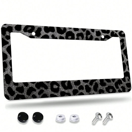 1 Leopard Print Car License Plate Frame, Aluminum License Plate Decorative Cover.This License Plate Holder Is Rust-Proof, Drop-Resistant, Weather-Resistant, And Suitable For Standard American Vehicles
