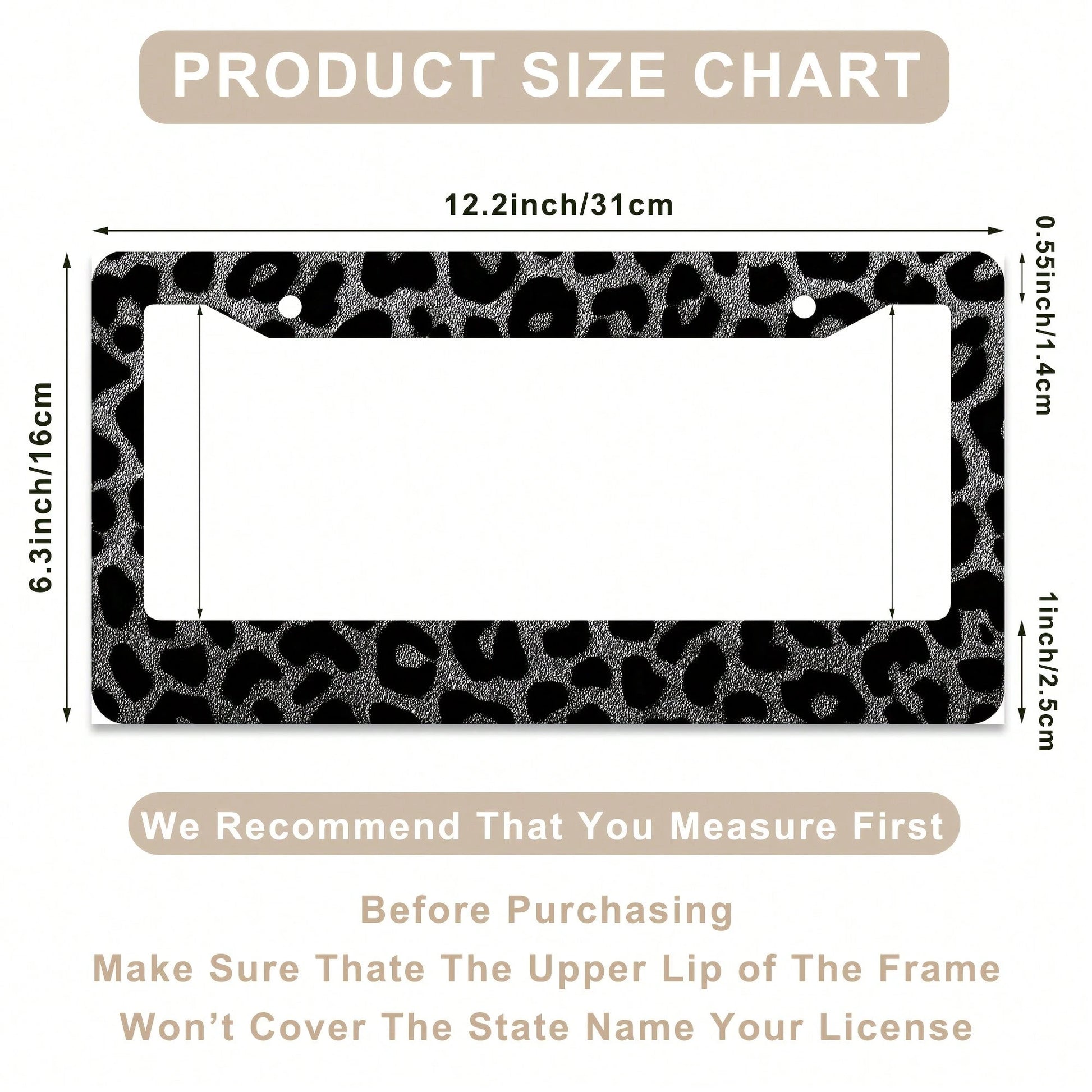 1 Leopard Print Car License Plate Frame, Aluminum License Plate Decorative Cover.This License Plate Holder Is Rust-Proof, Drop-Resistant, Weather-Resistant, And Suitable For Standard American Vehicles