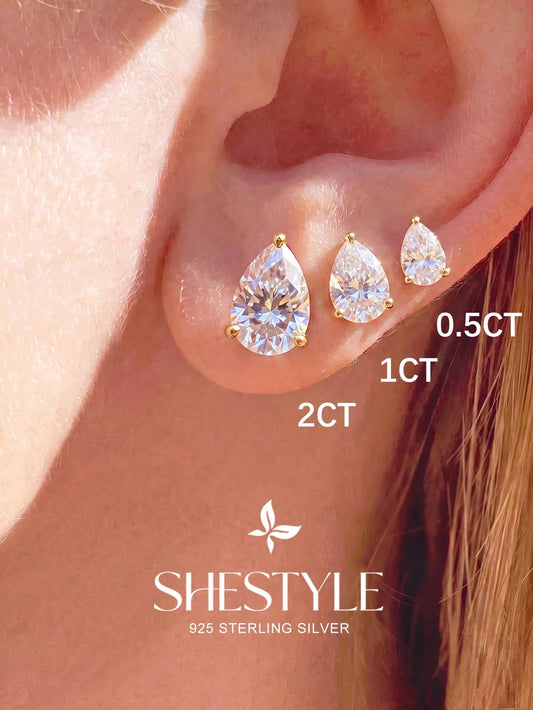 1 Pair 4-Prong Oval 0.5CT-2CT Diamond Earrings S925 Sterling Silver Elegant Romantic Women's Earrings High Quality Birthday Gift Anniversary Gift