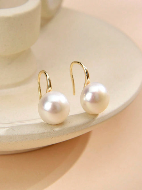 1 Pair 925 Sterling Silver Natural Faux Pearl Earrings For Daily Wear