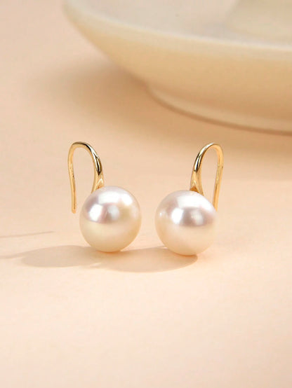 1 Pair 925 Sterling Silver Natural Faux Pearl Earrings For Daily Wear