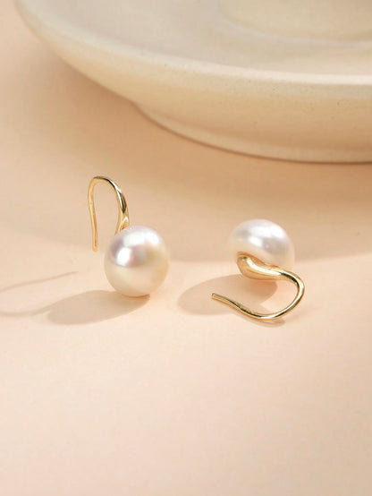 1 Pair 925 Sterling Silver Natural Faux Pearl Earrings For Daily Wear