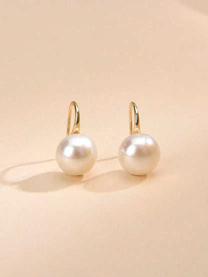 1 Pair 925 Sterling Silver Natural Faux Pearl Earrings For Daily Wear