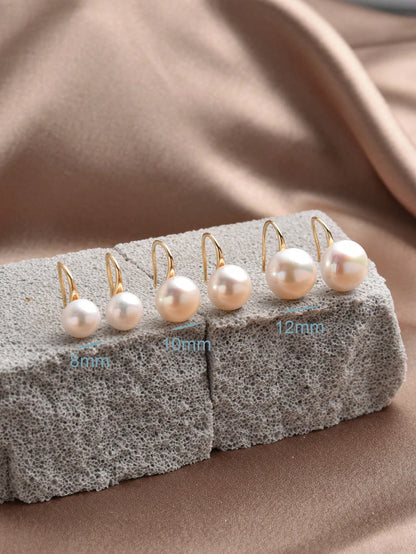 1 Pair 925 Sterling Silver Natural Faux Pearl Earrings For Daily Wear