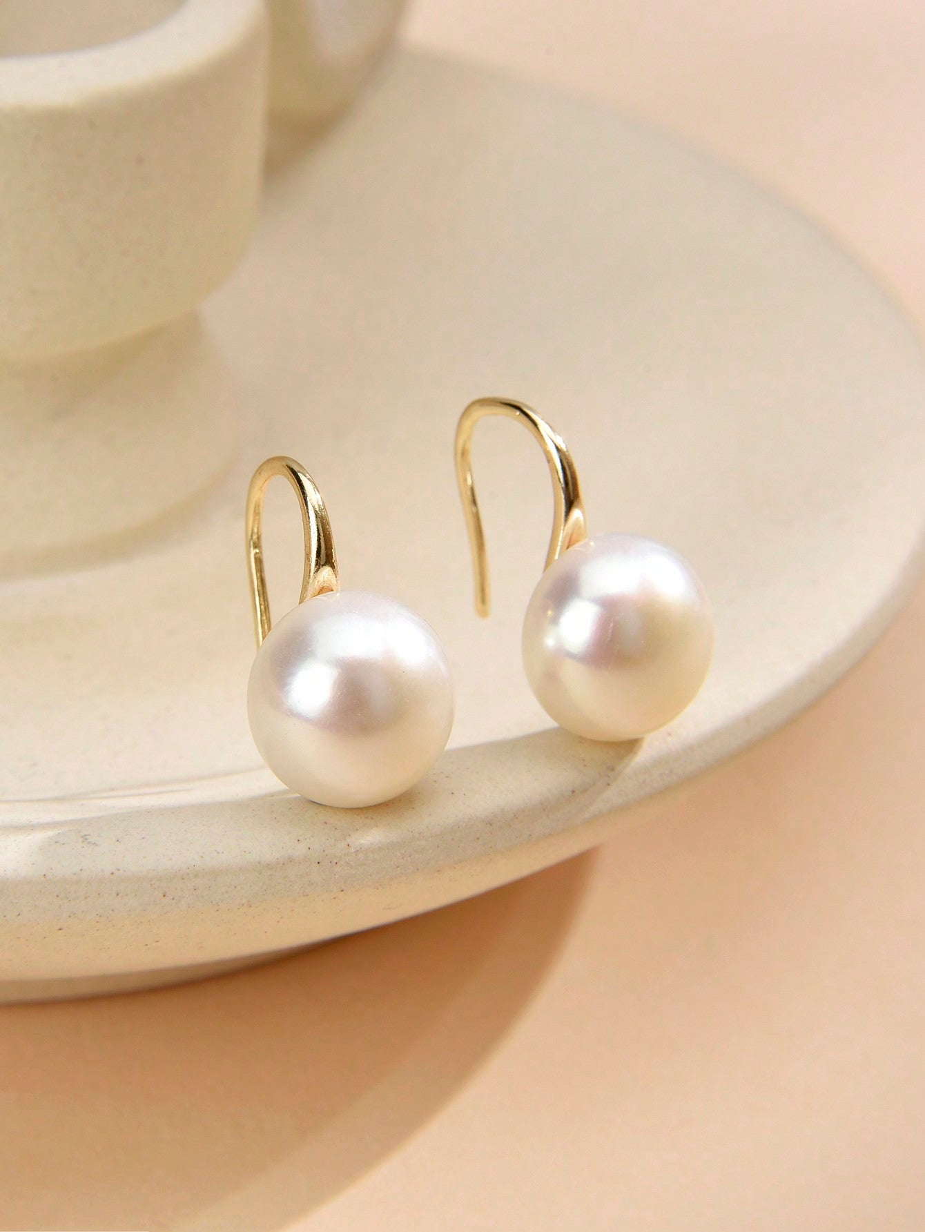 1 Pair 925 Sterling Silver Natural Faux Pearl Earrings For Daily Wear