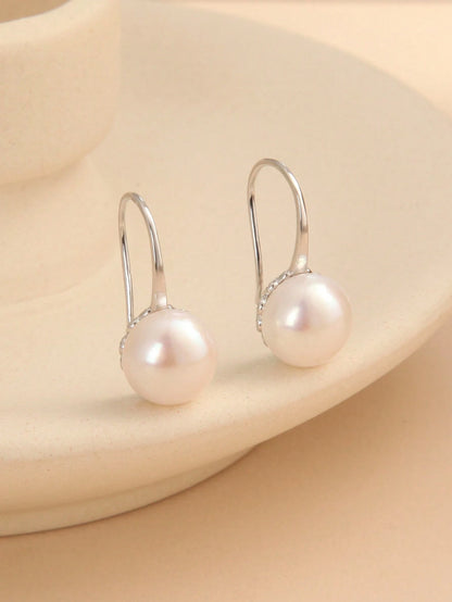 1 Pair 925 Sterling Silver Natural Freshwater Pearl Earrings, Gift For Mother's Day, Valentine's Day, Birthday, Wedding, Engagement, Bride