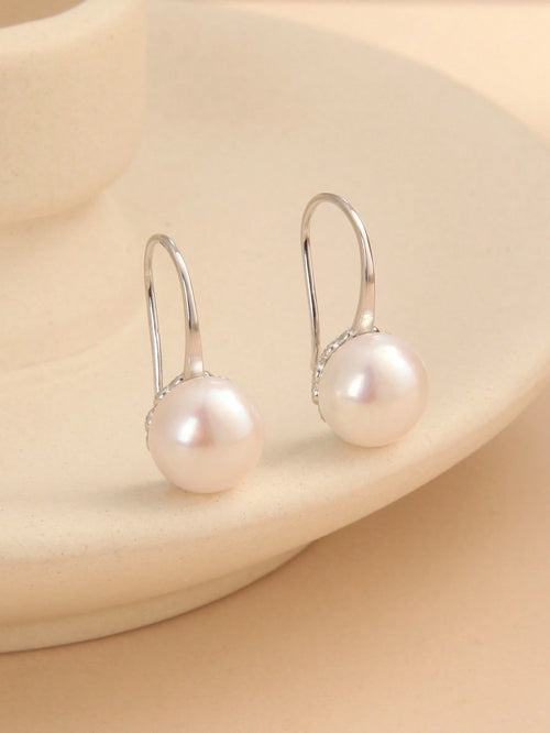 1 Pair 925 Sterling Silver Natural Freshwater Pearl Earrings, Gift For Mother's Day, Valentine's Day, Birthday, Wedding, Engagement, Bride