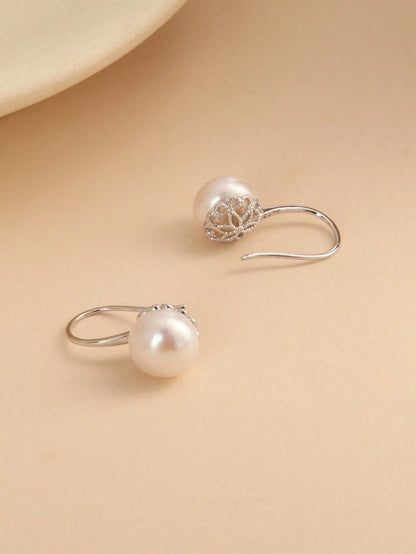 1 Pair 925 Sterling Silver Natural Freshwater Pearl Earrings, Gift For Mother's Day, Valentine's Day, Birthday, Wedding, Engagement, Bride