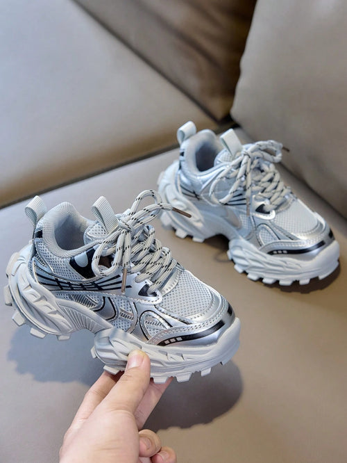1 Pair Baby Chunky Sneakers Mesh Breathable Casual Shoes Thick Sole Anti-Slip Height-Increasing Unisex Toddler Versatile Sports Sneakers