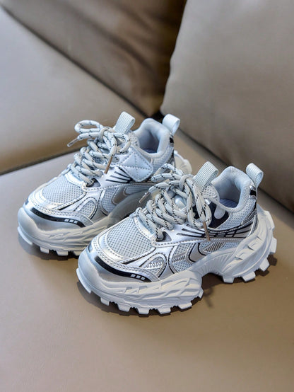 1 Pair Baby Chunky Sneakers Mesh Breathable Casual Shoes Thick Sole Anti-Slip Height-Increasing Unisex Toddler Versatile Sports Sneakers